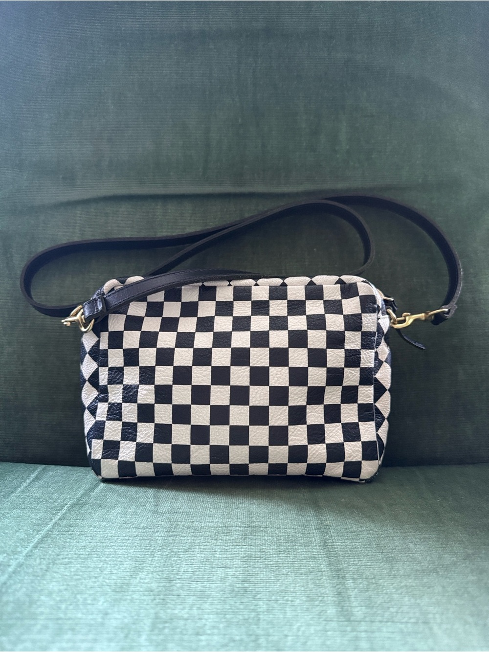 Black & White Checker Crossbody Bag with black Strap